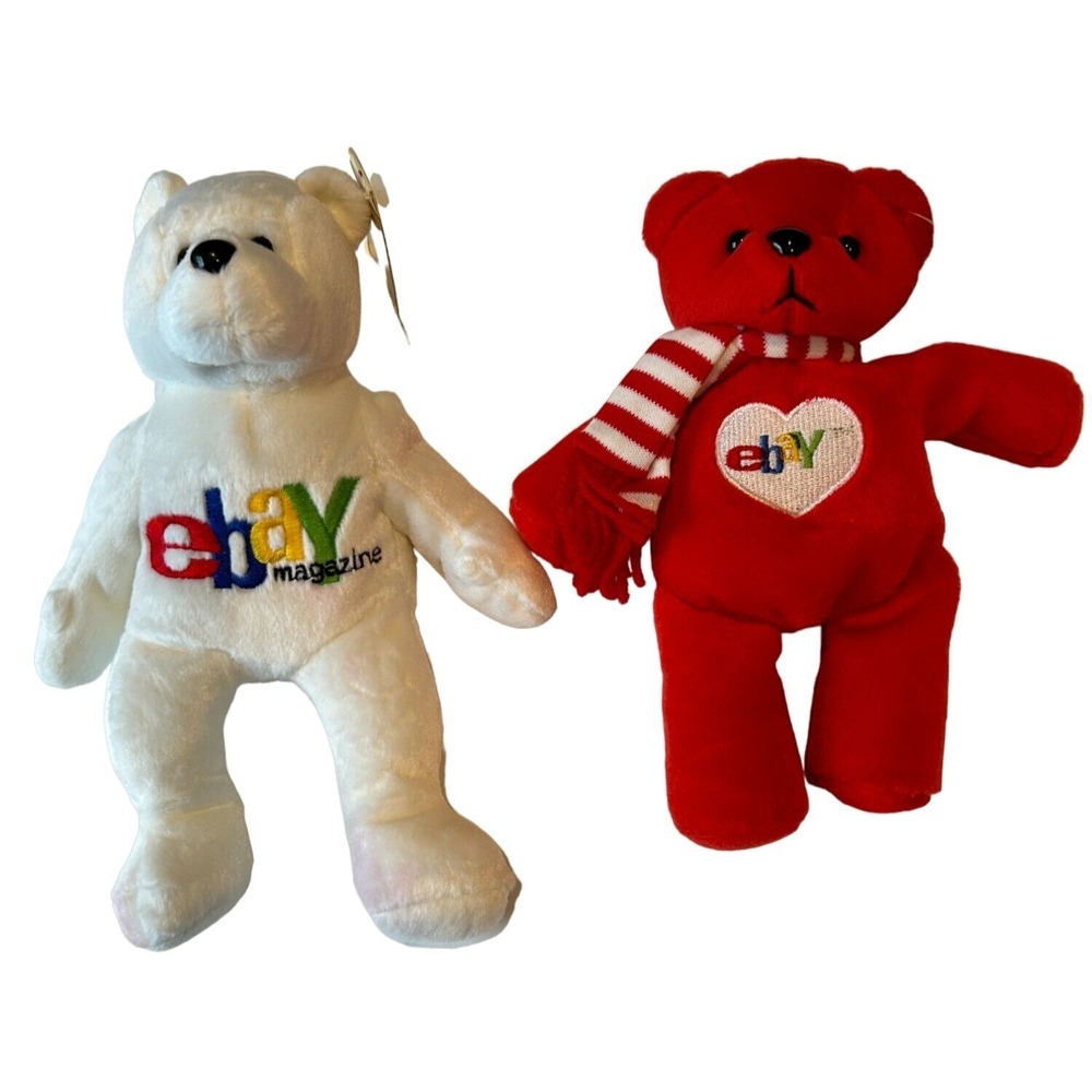eBay Plush Bean Bag Bears 1999 Set of 2 White Grand Paw Red‎ Ruby Bear Vintage